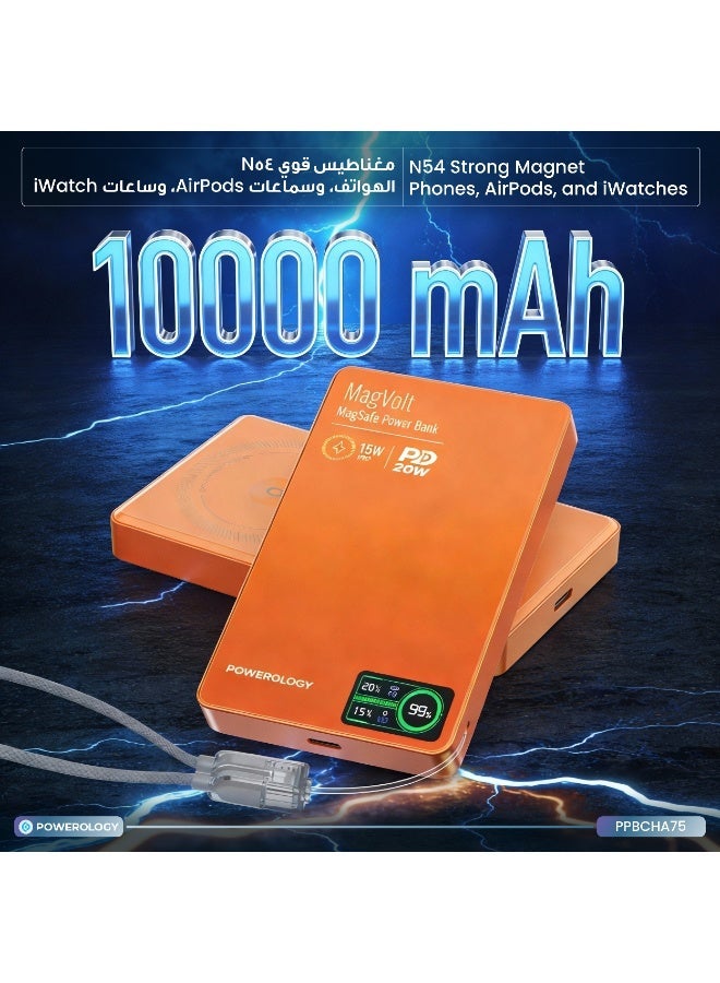 Powerology MagVolt Magnetic Power Bank 10000mAh Battery with Smart LED Display and Qi2 Wireless Charging / Ultra-Slim Powerbank PD 20W / Fast Charging Power Bank / Effortless Charging for Phone, Watch & Earbuds - Black - Image 3